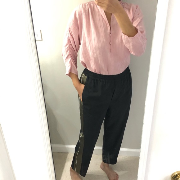 Brunello Cucinelli Wool charcoal black Slip On Pants frost green satin panel US8 - Picture 14 of 16